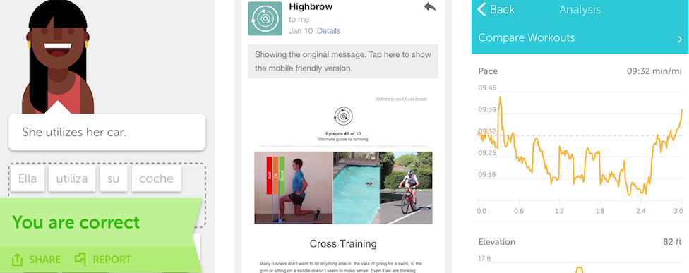 Duolingo, Highbrow, Runkeeper Apps